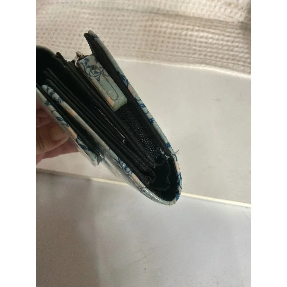 Cottagecore Women Safe Keeper Trifold Butterfly Floral Wallet Small Light Blue